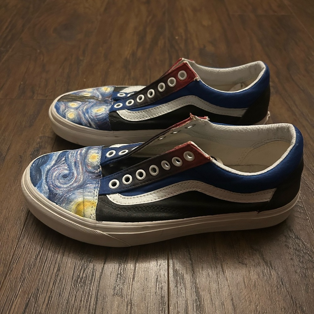 Vans Van Gogh Starry Night Blue White Hand Painted Sneakers Size 8 Women Men 6.5